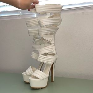 White Tie Up High platform heels